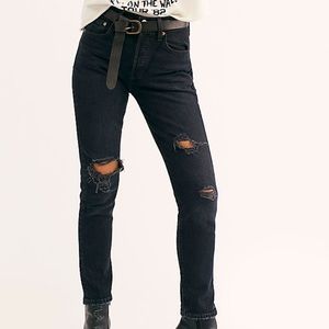 Levi’s 501s distressed slim black jeans